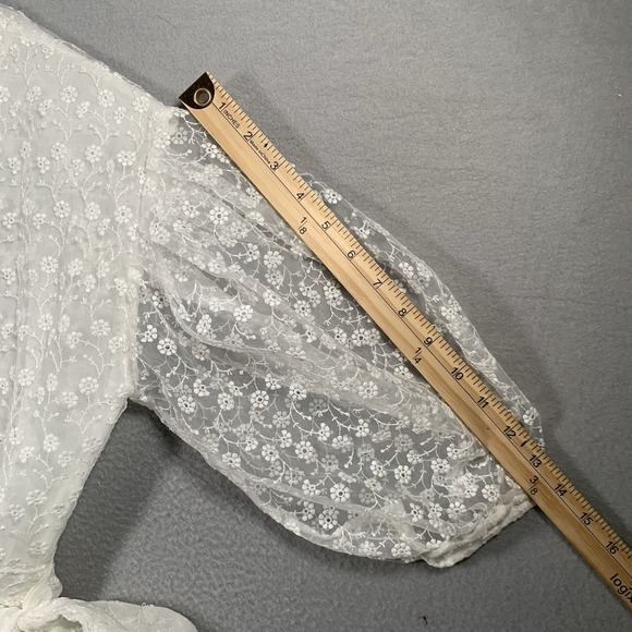 ZARA Womens White Floral Sheer Cropped Wrap Top Sz M 3/4 Puff Sleeve V Neck  T13 - Picture 5 of 11